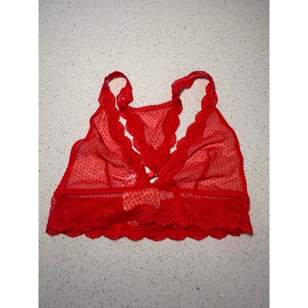 Free People Intimately Adella Bralette Fiery Red Lace Mesh Polka Dot OB39370 M